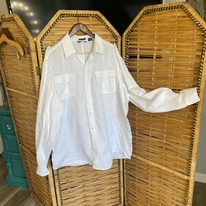Sean John White 100% Linen Button Front Classic Fit Shirt Men’s XXL